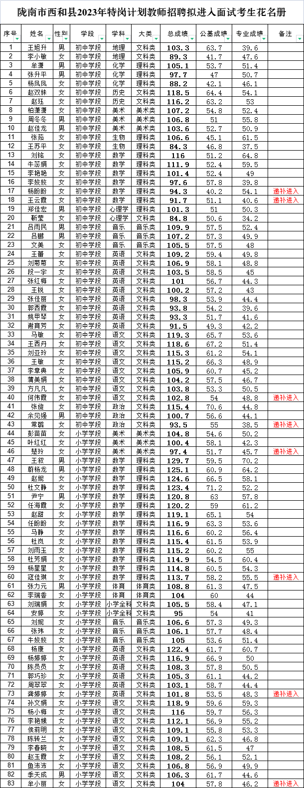陇南市西和县2023年特岗计划教师招聘面试公告